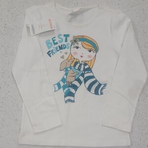 Kids 'Best Friends' White and Blue Long Sleeve Shirt